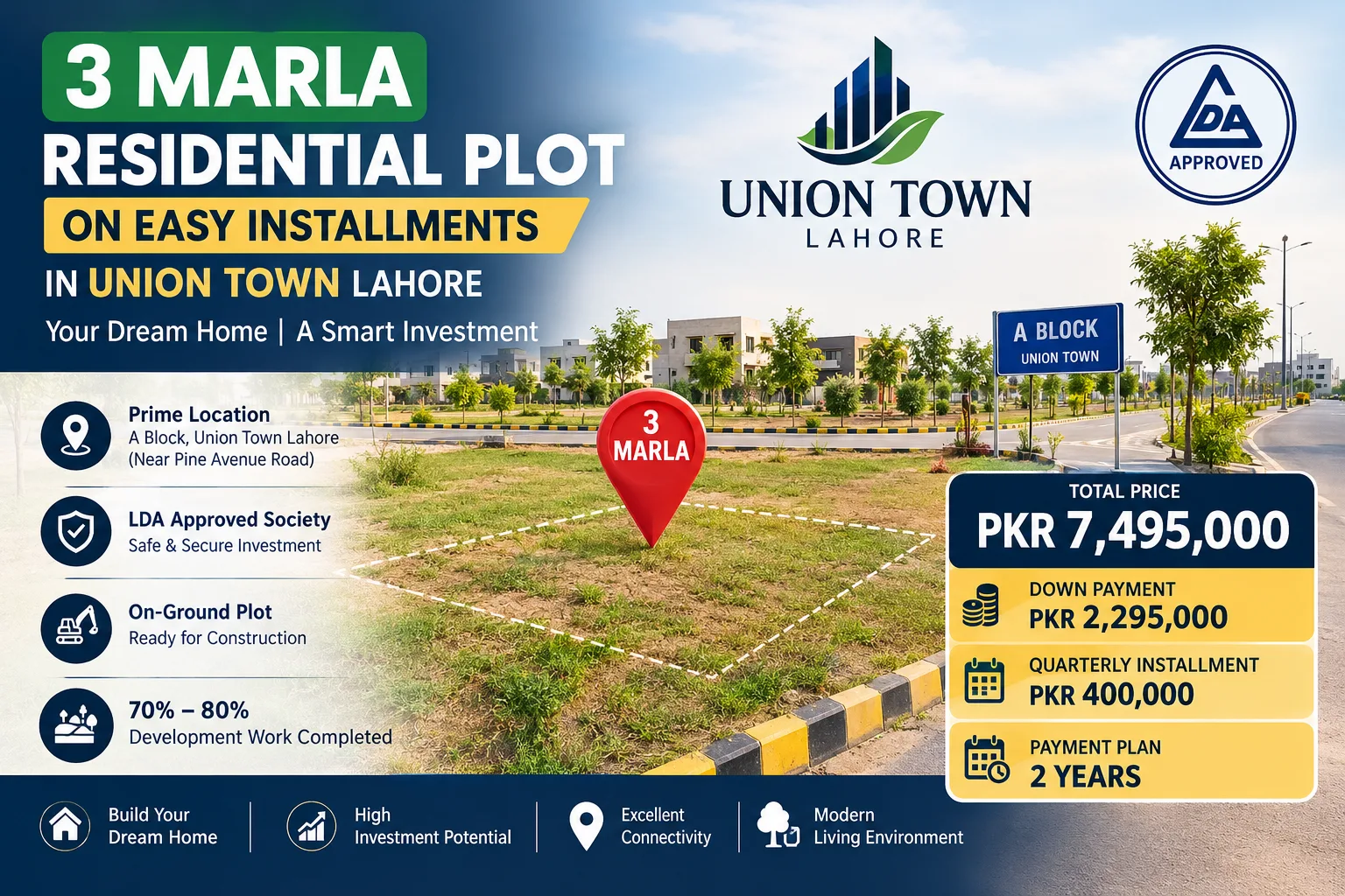 3 Marla Residential Plot for Sale on Easy Installment at Union Town Lahore