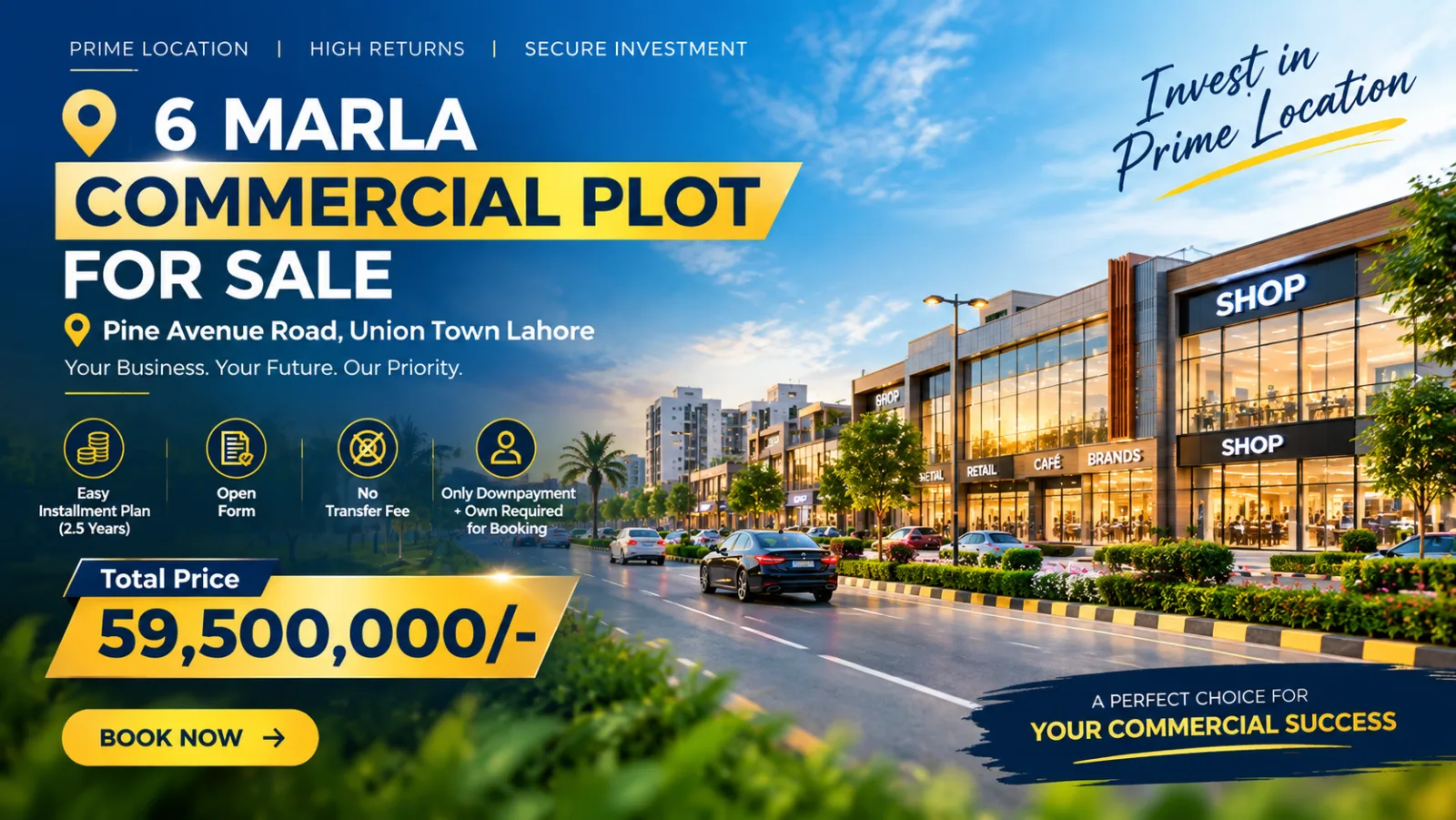 6 Marla Commercial Plot for Sale on Easy Installments in Pine Avenue Road, Union Town Lahore