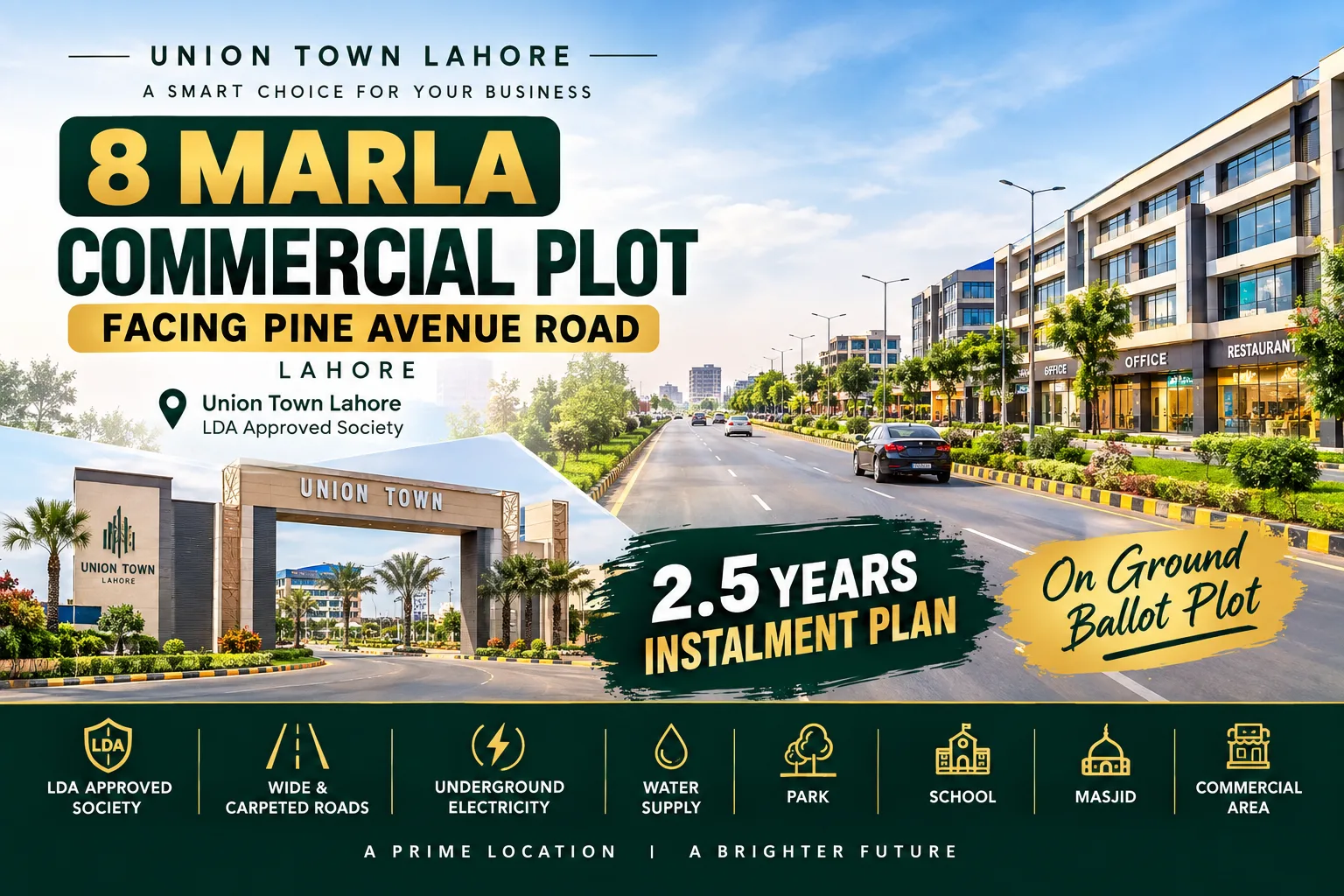 8 Marla Commercial Plot Facing Pine Avenue Road Union Town Lahore for Sale