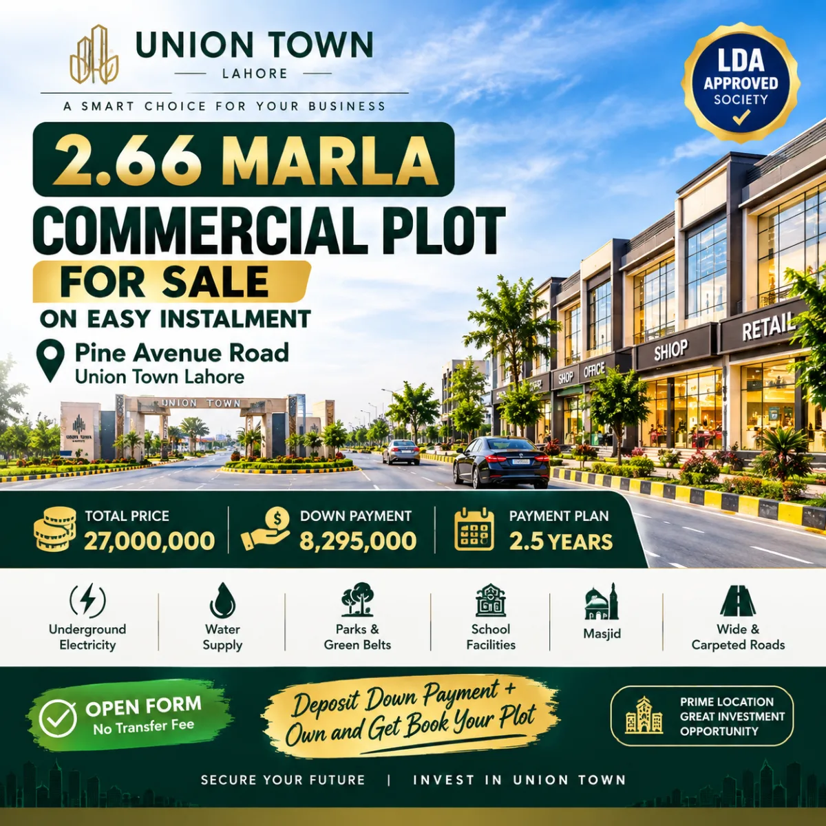 2.66 Marla Commercial Plot for Sale on Easy Installments in Union Town Lahore