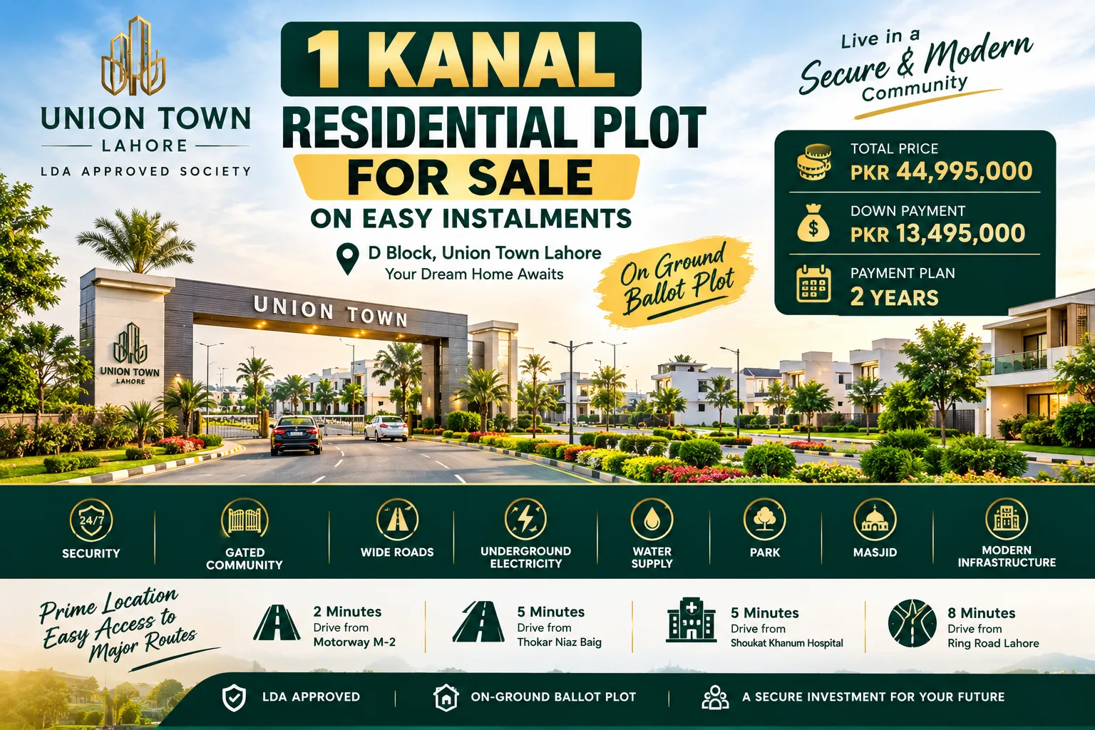 1 Kanal Residential Plot for Sale on Easy Instalments in Union Town Lahore