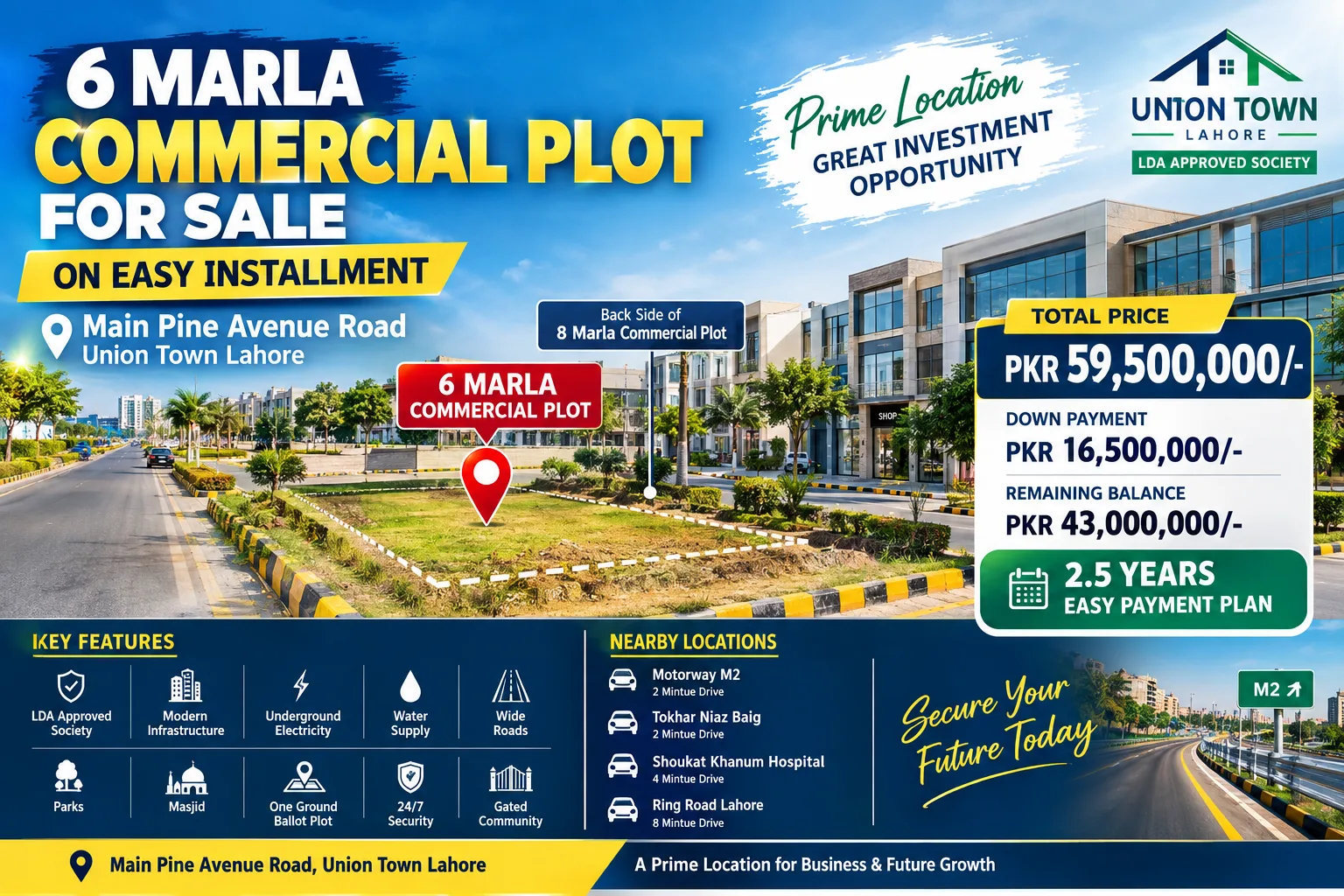6 Marla Commercial Plot Facing Pine Avenue Road Union Town Lahore for Sale on Easy Installment