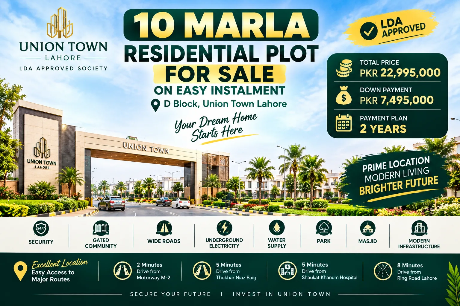 10 Marla Residential Plot for Sale on Easy Instalments in Union Town Lahore